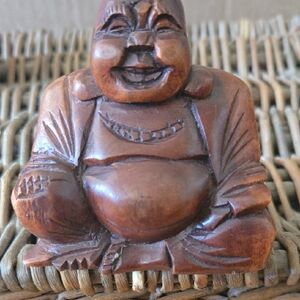 Wooden Ornaments Carved Laughing Buddha Figurine Happy Joy Generosity Contentmen